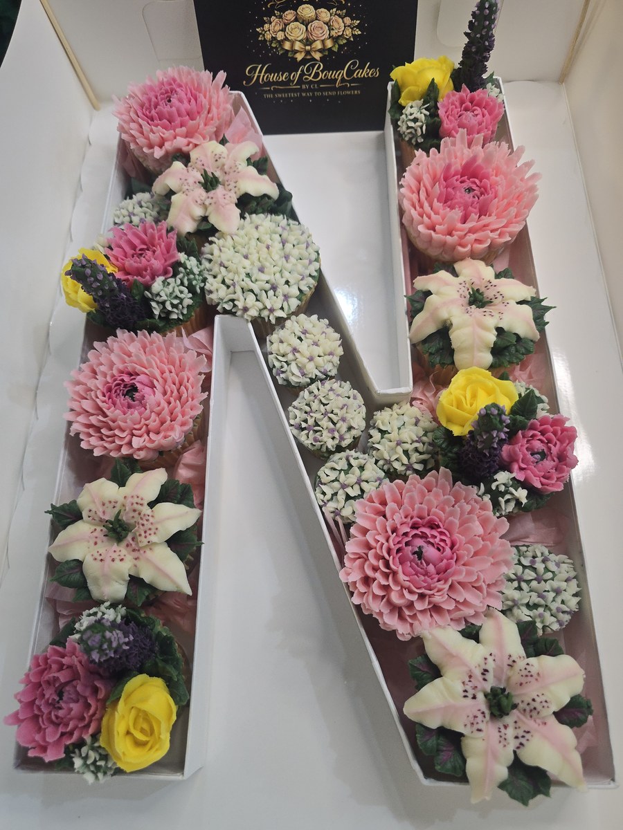 Letter N floral cupcake arrangement